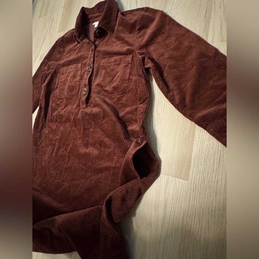 J. JILL Corduroy tunic shirt Dress Brown Long Sleeve Shift Retro pockets S - Picture 6 of 9